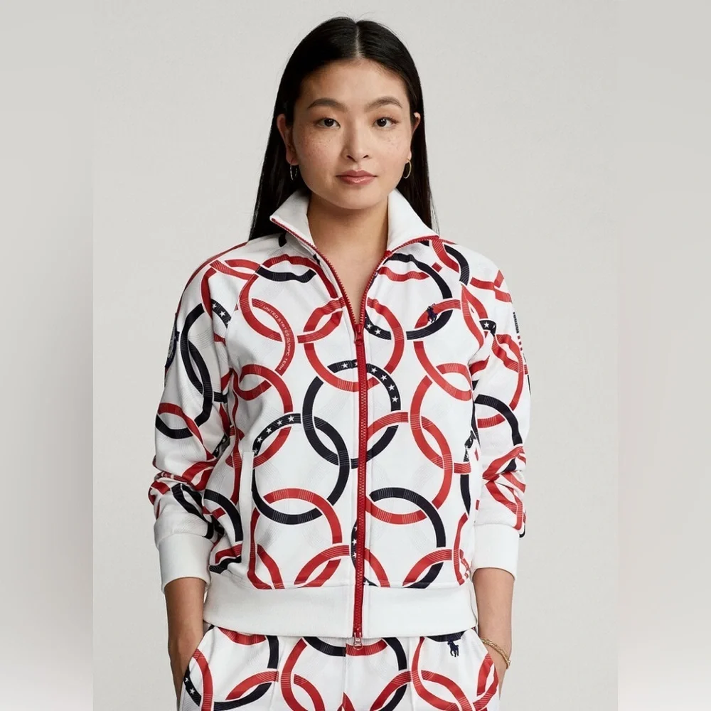 Women's Polo Ralph Lauren Team USA White Rings Olympic Track Jacket New